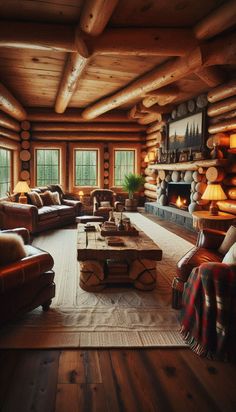 Rustic Cabin Living Room Ideas, Mountain Lodge Interior Design, Forest Cabin Interior, Cabin Interiors Cozy, Old Cabin Interior, Rustic Log Cabin Interior, Log Cabin Makeover, Log Cabin Homes Interior, Mountain Cabin Interior