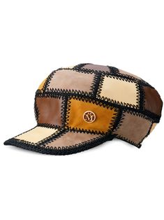 Kirs patchwork cap from MAISON MICHEL featuring multicolour, goat suede, leather, crochet knit, patchwork design, curved peak, gold-tone logo plaque and macramé detailing. Diy Embroidery Shirt, Leather Crochet, Knit Patchwork, Leather Patchwork, Shirt Embroidery, Black Crochet, Patchwork Designs, Diy Embroidery, Curator Style