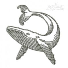 an embroidery design of a whale with the letter c in it's mouth and tail