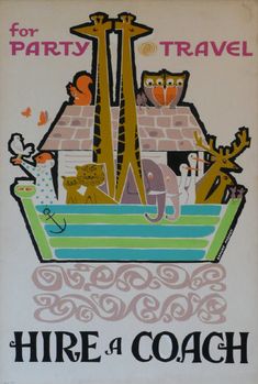 an advertisement for a party with animals in a boat