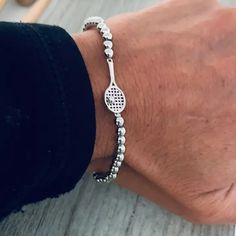 Born To Rally Silver Bead Tennis Racket Bracelet – Rallies and Rackets Stackable Silver Bracelets, Brass Beads, Layered Bracelets, Silver Bead