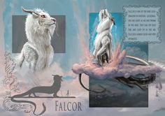 an image of two animals in the sky with words above them that say, falcor