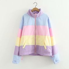 Dope Jackets, Pastel Jacket, Estilo Harajuku, Loose Coats, Pastel Fashion, Winter Stil, Striped Jacket, Fall Coat, Favorite Sweater