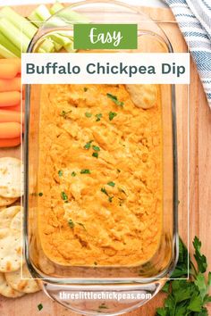 This vegan baked buffalo chickpea dip is the perfect appetizer for holidays, parties, or potlucks.  It uses simple ingredients like chickpeas and cashews.  The plant-based appetizer is dairy-free, vegan, oil-free, easy, and can be made in advance. Vegan Buffalo Chickpea Dip, Vegan Pretzel Dip, Chick Pea Dip, Chickpea Dip Recipes, Vegan Dips For Parties, Chickpea Appetizer, Chickpea Buffalo, Buffalo Chickpea Dip, Vegan Buffalo Chicken Dip