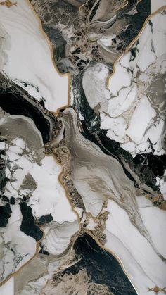 an abstract marble pattern with black, white and gold accents is shown in this image