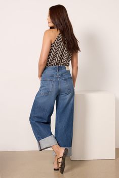 An ultra-relaxed fit defines these stylish wide leg jeans by Citizens of Humanity. The Ayla is crafted in rigid, non-stretch cotton denim with a button fly closure and rolled hems that can be worn uncuffed for a full-length look. Wear them from day to night with sneakers or strappy sandals. | CITIZENS OF HUMANITY Women's Ayla Cuff Jeans, Size 32, Blue Modern Wide Leg Cropped Jeans In Medium Wash, Modern Medium Wash Wide Leg Cropped Jeans, Modern Wide Leg Medium Wash Cropped Jeans, Modern Wide Leg Cropped Jeans, Chic Wide-leg Cropped Jeans In Denim Blue, Chic Denim Blue Wide-leg Cropped Jeans, Chic Denim Blue Cropped Wide Leg Pants, Chic Blue Wide Leg Cropped Jeans, Inside Out Style