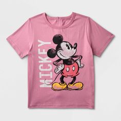 This Mickey Mouse Adaptive Short-Sleeve Graphic T-Shirt makes for a cute and comfy wardrobe staple. This short-sleeve T-shirt is crafted from 100% cotton, and features a tagless design for a softer feel against skin than tags that can be itchy. A back opening on this tee features snap closures from collar to hem, while a crewneck fit with banded collar in the front offer a classic look. The tee comes in a dusty red color and features a front graphic of Mickey Mouse along with block type spelling Casual Pink Mickey Mouse Top, Pink Mickey Mouse Cotton T-shirt, Pink Cotton Mickey Mouse T-shirt, Playful Cotton Mickey Mouse T-shirt, Cute Mickey Mouse Short Sleeve T-shirt, Mickey Mouse Graphic Tee Tops, Mickey Mouse Cotton T-shirt For Summer, Summer Cotton Mickey Mouse T-shirt, Cotton Mickey Mouse Short Sleeve Shirt