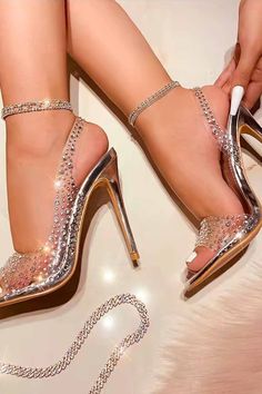 Color: Silver, Size: 10.5 Glitter High Heels, Clear Shoes, Rhinestone High Heels, Sparkly Heels, Bling Shoes, Gold Sandals, Stiletto Sandals, Bride Shoes, Silver Heels