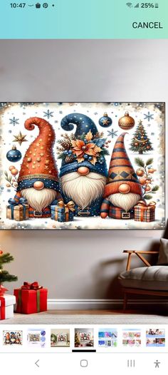 an image of christmas gnomes on the wall