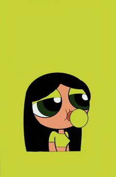 an animated girl with green eyes and black hair