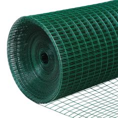 a roll of green wire mesh on white background