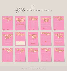 pink and gold baby shower games with the words,'little baby shower games '