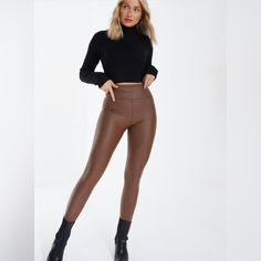 Our Stretchy And Buttery Soft Faux Leggings Are A Must Have For Any Closet. The Leggings Are High Waisted With Comfort Stretch For The Perfect Fit. These Comfortable Leggings Can Be Worn Casual Or Dress Up With Any Outfit And Will Look Great With Boots Or Heels. The Model Is Wearing A Size Small. 100% Pu S - (0-4) M -(6-8) L- (10-12) Xl-(12-14) Size Small Inseam: 29" Front Rise: 10" Leg Opening: 9 1/4" Brown Leather Leggings Outfit, Brown Leather Leggings, Faux Leggings, Pu Leggings, Leather Leggings Outfit, Stylish Women Fashion, Comfortable Leggings, Fancy Dress For Kids, Fancy Dress Accessories