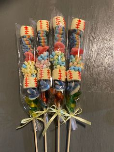 several candy lollipops wrapped in cellophane