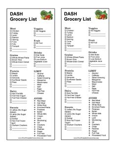 Great for people dealing with hypertension, the Dietary Approaches to Stop Hypertension (DASH) diet limits red meat, enriched grains, and fats. Salt is also avoided. Free to download and print Dash Diet Menu, Dash Diet Plan, Dash Diet Meal Plan, Dash Diet Recipes, Hypertension Diet, Blood Pressure Diet, Food Grocery, Cholesterol Diet, Low Sodium Recipes