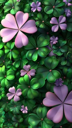 many green and pink clovers are in the air