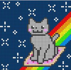 a pixellated image of a cat holding a rainbow