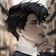 an anime character with black hair and glasses