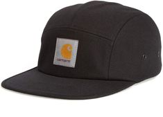 Carhartt Work In Progress Camp Hat Canvas 5-panel Hat For Outdoor Activities, Outdoor Canvas Snapback Hat With Flat Bill, Adjustable Canvas Snapback Hat For Outdoor, Outdoor Canvas Baseball Cap With Flat Bill, Adjustable 5-panel Canvas Trucker Hat, Adjustable Canvas 5-panel Trucker Hat, Canvas Trucker Hat For Outdoor Activities, Black 5-panel Baseball Cap For Hiking, Camp Hat