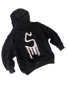 EACH PIECE IS MADE TO ORDER, HAND PAINTED BY GLORIA AND HER TEAM IN THEIR NYC STUDIO PRODUCT DESCRIPTION The perfect oversized black distressed hoodie. YOUR INITIAL painted in graffiti style in white, with red outline & white and red drips Signed @wrenandglory Due to each piece being hand painted, each piece might have slight differences. Please allow 1-2 weeks delivery, as each piece is hand painted, and made to order. Limited edition. FIT Oversized, Super Comfy, Slouchy fit. Can be worn as a s Edgy Oversized Hoodie With Letter Print, Oversized Black Grunge Hoodie, Trendy Oversized Distressed Sweatshirt, Edgy Oversized Hooded Sweatshirt, Oversized Distressed Winter Sweatshirt, Oversized Distressed Sweatshirt For Winter, Edgy Oversized Graphic Print Hoodie, Oversized Edgy Hoodie With Graphic Print, Edgy Oversized Hoodie With Graphic Print