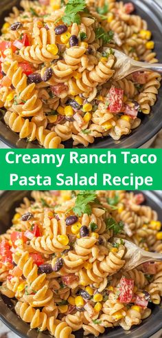 creamy ranch taco pasta salad recipe in a bowl