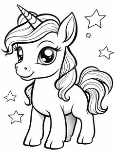 a cute little pony with stars on it's head and eyes coloring pages for kids