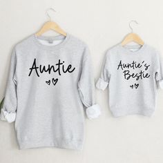 This comfy and cozy crewneck sweatshirt makes the perfect personalized auntie niece nephew matching sweatshirt, aunties bestie matching set, new aunt and baby outfit, gift from aunt to nephew niece toddler, matching auntie christmas sweatshirt. 📍HOW TO ORDER: * Choose sweatshirt (sizing chart in listing picture above). * Select the sweatshirt color you want in the "Color" option. * For personalized designs - enter customization in "Add your personalization" field * Click "Add to cart" then "Pro Auntie Shirts For Nieces, Gift From Baby To Sibling, Best Aunt Gifts, Aunties Bestie, Auntie And Niece, Aunt And Nephew, Aunt Nephew, Aunt And Niece, Auntie Baby