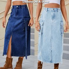 Jean Midi Skirt, High Waisted Denim Skirt, Hippie Girl, Swimwear Bottoms, Muffin Top, Plus Size Activewear, Blue Jean, Trendy Dresses, Festival Wear