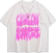 Pink Graffiti Print T-shirt For Streetwear, Trendy Oversized T-shirt With Graffiti Print, Edgy Pink T-shirt For Streetwear, Harajuku Style Text Print T-shirt For Streetwear, Trendy Pink T-shirt With Graffiti Print, Pink Graphic Tee, Letters Necklace, Black Graphic Tees, Picnic In The Park