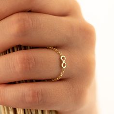 Infinity Chain Ring - Tiny Infinity Ring - Chain Ring - Promise Ring - Infinity Ring - Friendship Ring - Anniversary Gift - Christmas Gift - Gift for Her How To Order : 1- Make your selections primary color and ring size.   *Your normal ring size can be reduced by half US.* Material : * High Quality Handmade 925 Sterling Silver - 18K Gold Plated and 18K Rose Plated * High Quality Handmade 8K REAL GOLD and 14K REAL GOLD - 8K & 14K REAL ROSE GOLD and 8K & 14K REAL WHITE GOLD Processing And Shippin Dainty Infinity Midi Rings For Gift, Dainty Infinity Midi Rings As Gift, Dainty Infinity Stackable Rings For Gift, Dainty Infinity Stackable Rings As Gift, Dainty Infinity Ring As Gift, Infinity Midi Rings For Anniversary, Anniversary Infinity Midi Rings, Gold Infinity Stackable Rings As Gift, Infinity Ring Design