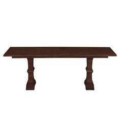 a wooden table with two legs and a brown finish on the top, against a white background