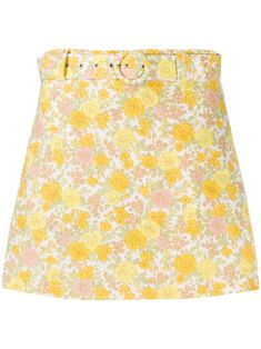 Yellow linen floral print belted shorts from Faithfull the Brand featuring all-over floral print, high waist, thigh-length, belted waist and two rear welt pockets. POSITIVELY CONSCIOUS: At least 50% of the main material of this product meets our conscious criteria. For example, it's either organic, recycled, upcycled or independently recognised as being better for the environment (such as linen, ramie, TENCEL™ etc.).. | Faithfull The Brand Floral Print Belted Shorts Belted Summer Shorts, Spring High-waisted Shorts With Belt, High Waist Belted Shorts For Spring, Spring Lemon Print Bottoms, Belted Cotton Shorts For Spring, Chic High-waisted Floral Print Shorts, Chic Floral Print Cotton Shorts, Chic High Waist Floral Print Shorts, Spring Belted Bottoms