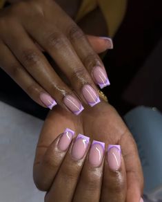 French Two Color Nails, Pink Or Purple Nails, Lilac Short Nails Design, Nails Acrylic Purple Lavender French Tip, Cute Purple French Tip Nails, Purple Nail Inspo Acrylic Short, Simple Nail Ideas Purple, Purple French Nails Short, Lilac Nails Acrylic Lavender Short