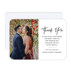 a thank card with an image of a couple kissing