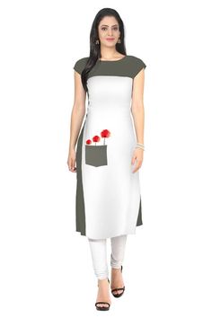 Long Kurti at Mirraw.com Lining Kurti, Chudidhar Designs, Crepe Kurti, Orange Homecoming Dresses, Indian Women Fashion, Pakistani Formal Dresses, Long Kurtis, Beautiful Casual Dresses