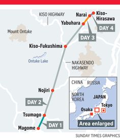 a map showing the location of japan's three major cities, including tokyo and yabu