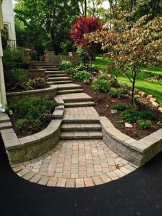 a stone walkway with steps leading up to it