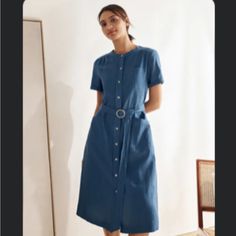 Size Small But Fits More Like A Medium 19” Pit To Pit Self Belt And Pretty Buttons! Muti Seasonal Dress Cool In Summer With Sandals, Warm In Winter With Boots And A Sweater! Pretty Buttons, Pocket Dress, In Summer, Womens Dresses, Sandals, Boots, Dresses, Women Shopping, Blue