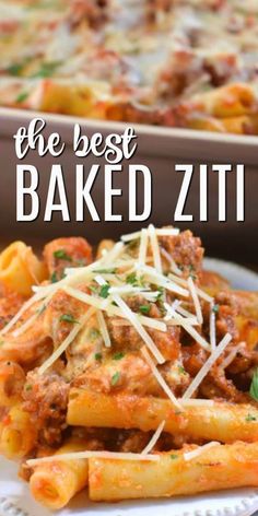 the best baked ziti recipe on a white plate