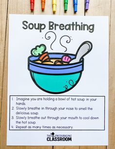 a soup breathing activity for kids with crayons