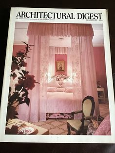 an article in architectural digest features a bedroom with pink walls and white drapes on the bed