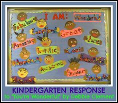 a bulletin board with children's faces and words on it that say i am