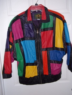 Ladies Old School Multicolor Hip Hop Leather by pammyscloset 80s Fashion, Childhood Memories, Multi Colored, Old School, Rain Jacket, Hip Hop, My Style, Trending Outfits, Leather