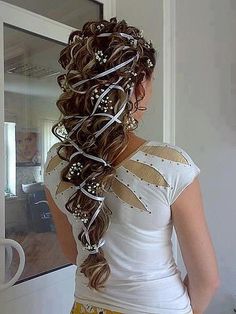 Fairytale Hair, Make Up Sposa, Curly Ponytail, A Ponytail, Ribbon Hairstyle, Hair Dos, About Hair, Prom Hair, Pretty Hairstyles