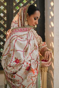 Isabel – Sania Maskatiya International Sania Maskatiya, Casual Kurti, Indian Bride Outfits, Bridal Applique, Indian Look, Beautiful Pakistani Dresses, Cream Base, Desi Clothes, Pakistani Dress