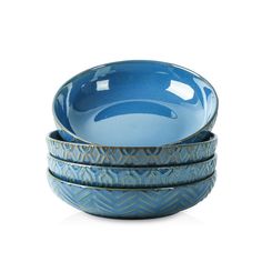 three blue bowls stacked on top of each other