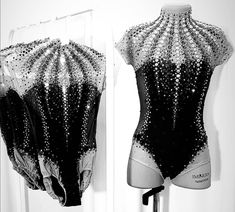 two mannequins with black and white sequins on them are shown