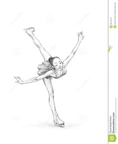 a pencil drawing of a ballerina in the air with her arms outstretched and legs spread out