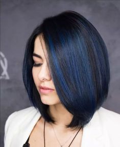 Easy cute trendy hairstyle ideas | Bob hairstyle ideas Blue Hair Highlights, Short Ombre Hair, Hair Color Underneath, Hair Color Streaks, Peinados Fáciles Para Cabello Corto, Haircuts For Long Hair