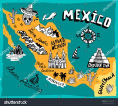 the map of mexico with all its major cities and their main attractions, including landmarks